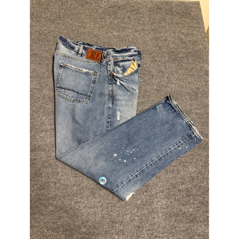 Ralph Lauren Men's Blue Medium Wash Straight Fit Denim Jeans Mid Rise 40X30